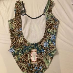 Tropical crinkle ring swimsuit